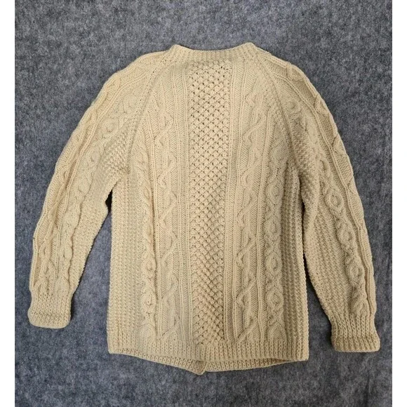 Vtg Cyril Cullen Original Irish 100% Wool Knit Fishermans Cardigan Sweater Large - Picture 8 of 13